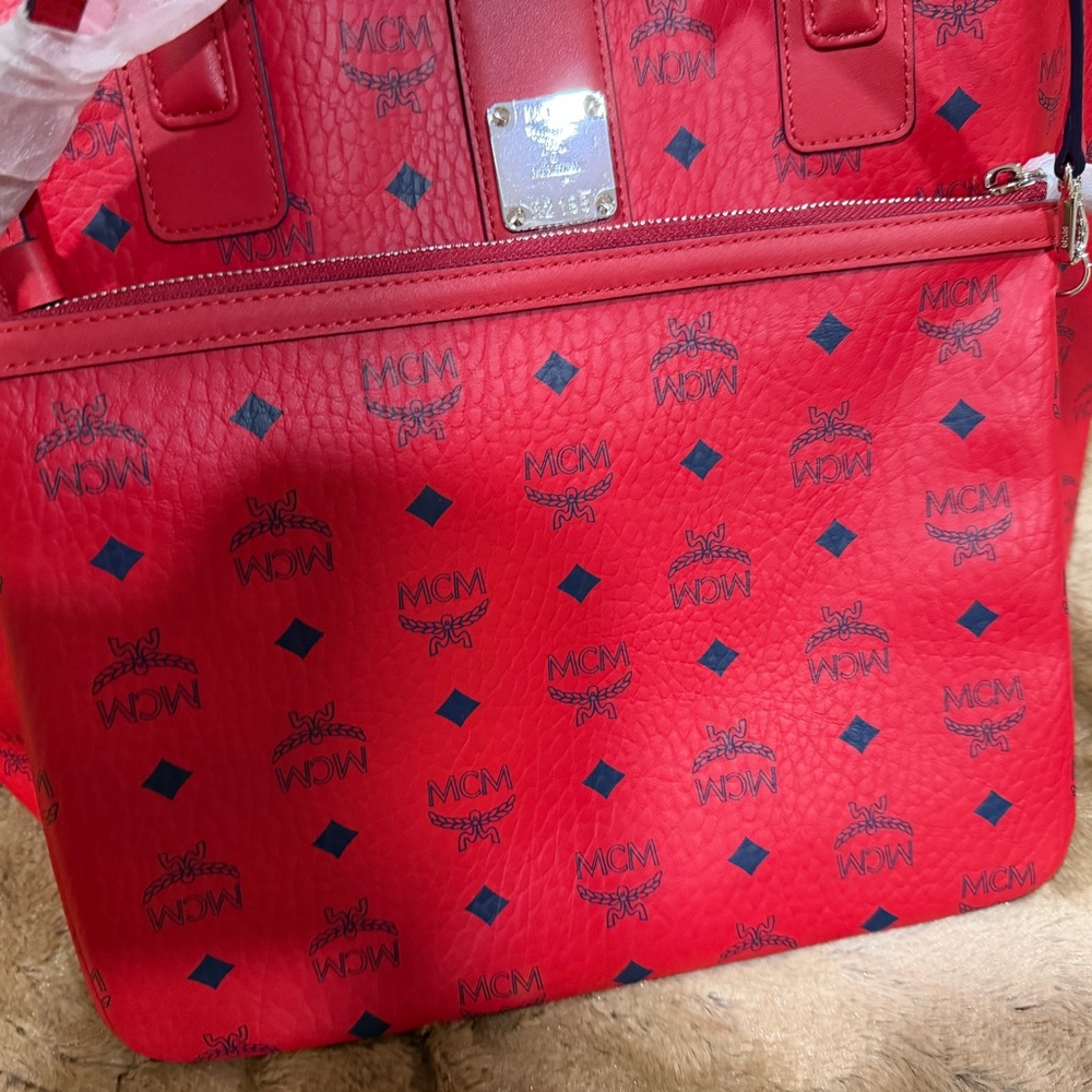 Mcm Red Backpack With Logo Pattern - image 1